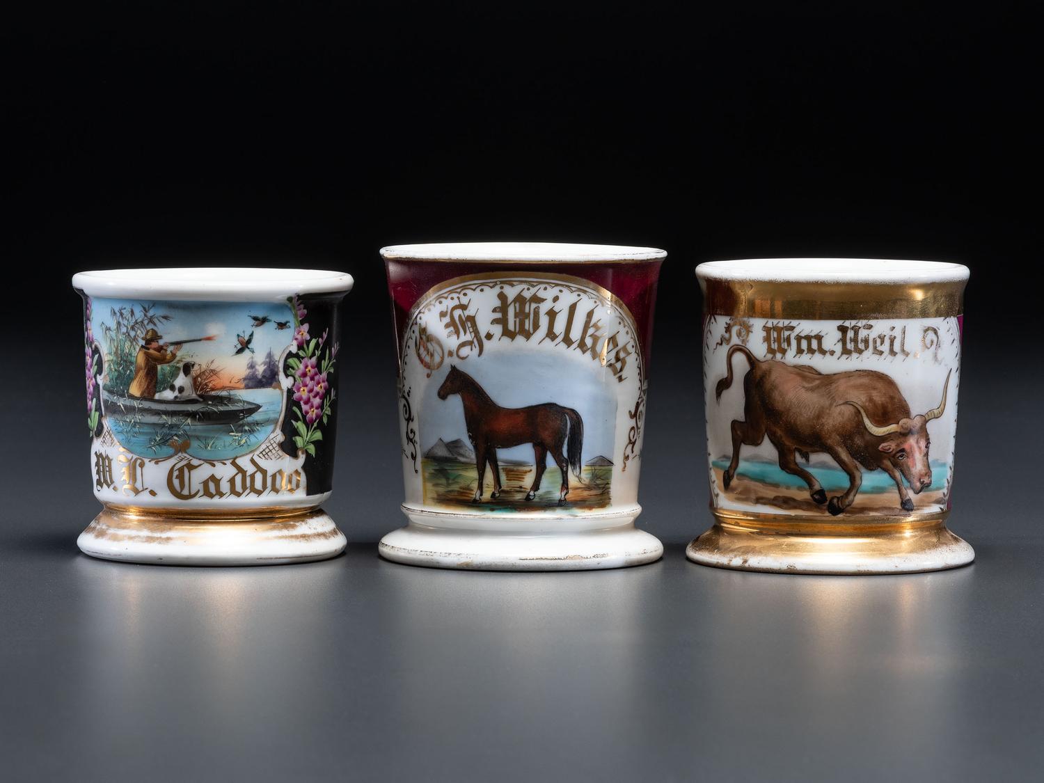 Three Porcelain Occupational Shaving Mugs
