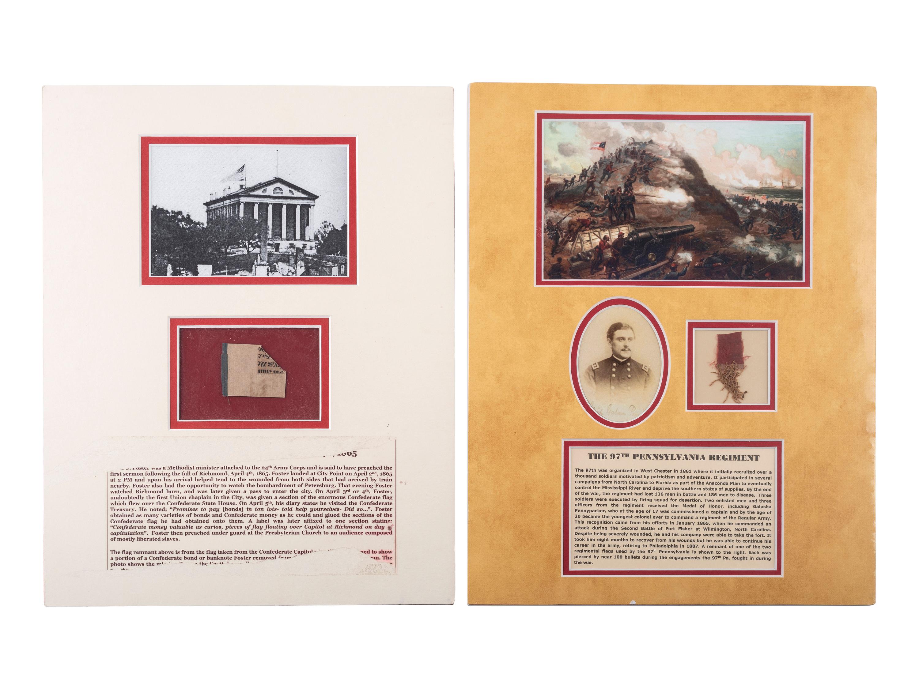 [CIVIL WAR] -- [FLAGS]. A collection of fragments from various Civil War-period flags, comprising: