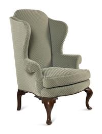 A Queen Anne Style Mahogany Wing-Back Armchair