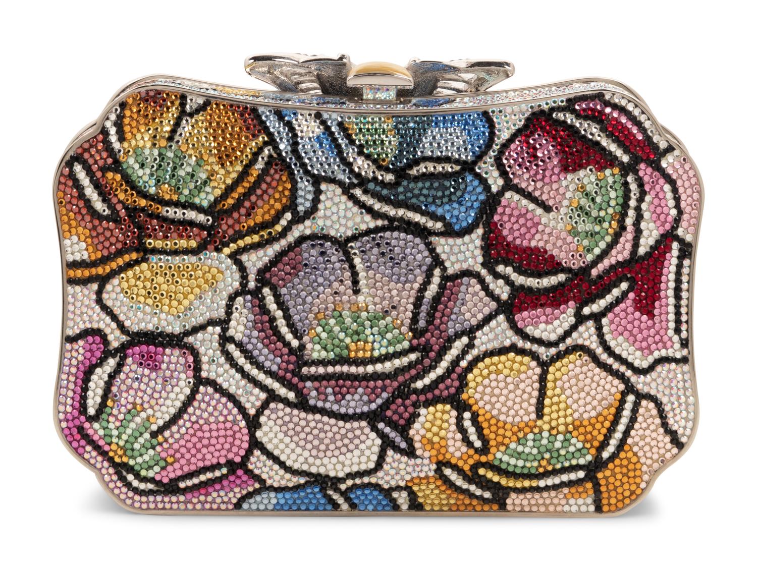 Judith Leiber Floral Motif Minaudière with Butterfly Clasp