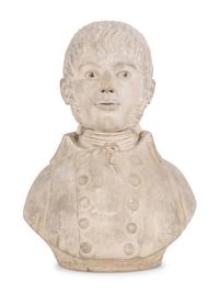A Gray Plaster Bust of a Young Man