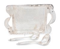 An Emilia Castillo Silver-Plate Serving Tray and Two Ladles