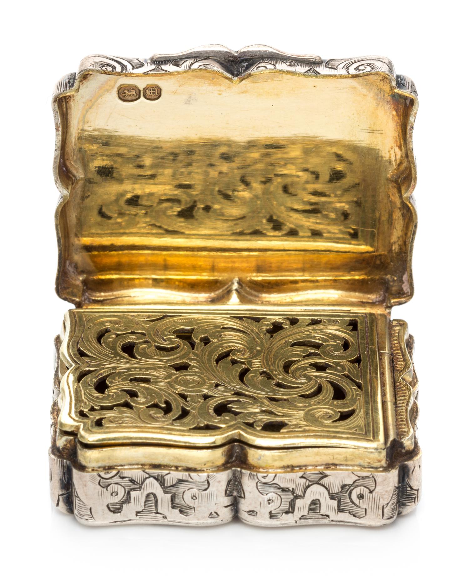 A Victorian Silver Vinaigrette, Charles Rawlings & William Summers, London, 1847, the case worked to show geometric and scroll decorati