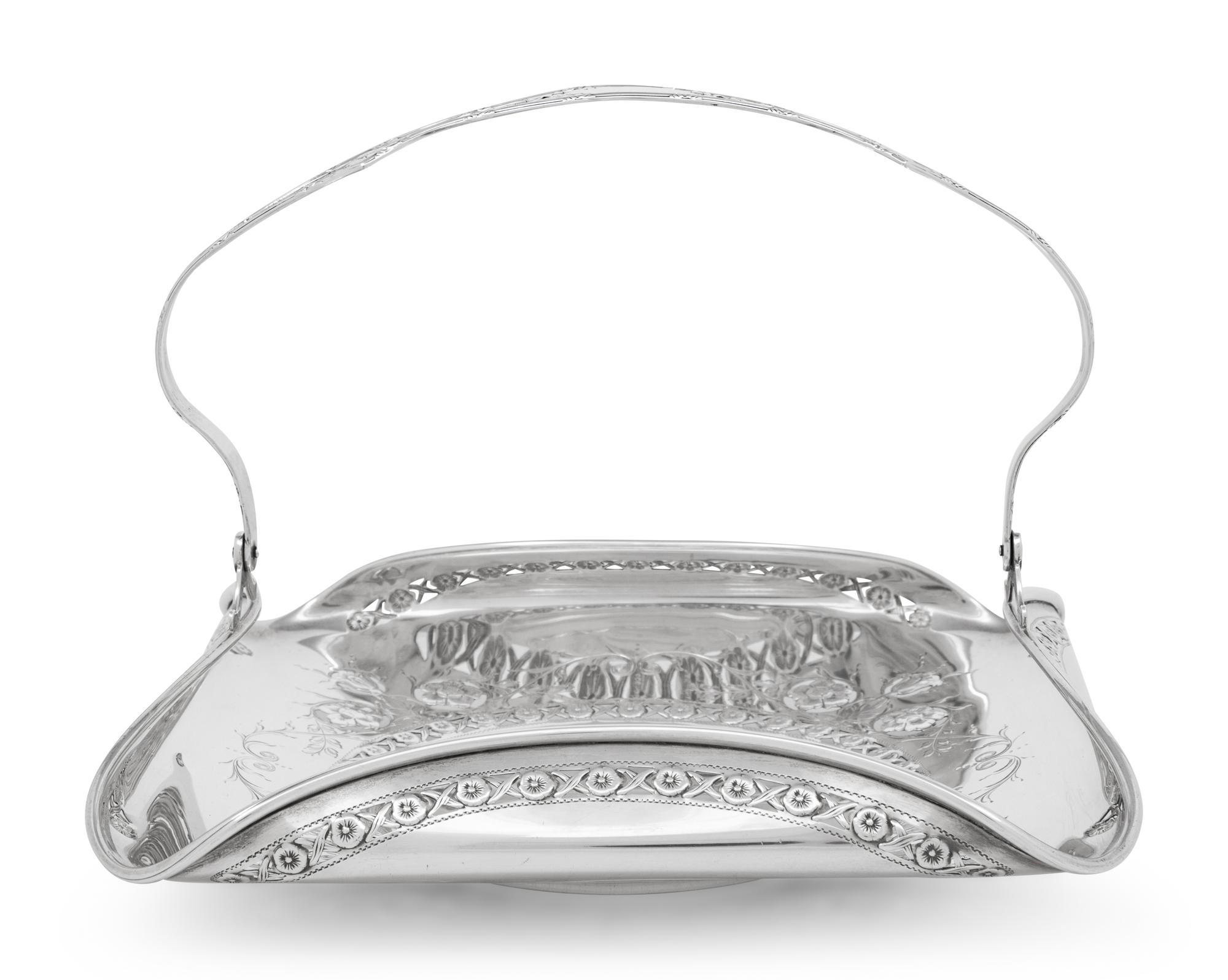 An English Silver Cake Basket and an American Silver Sandwich Plate