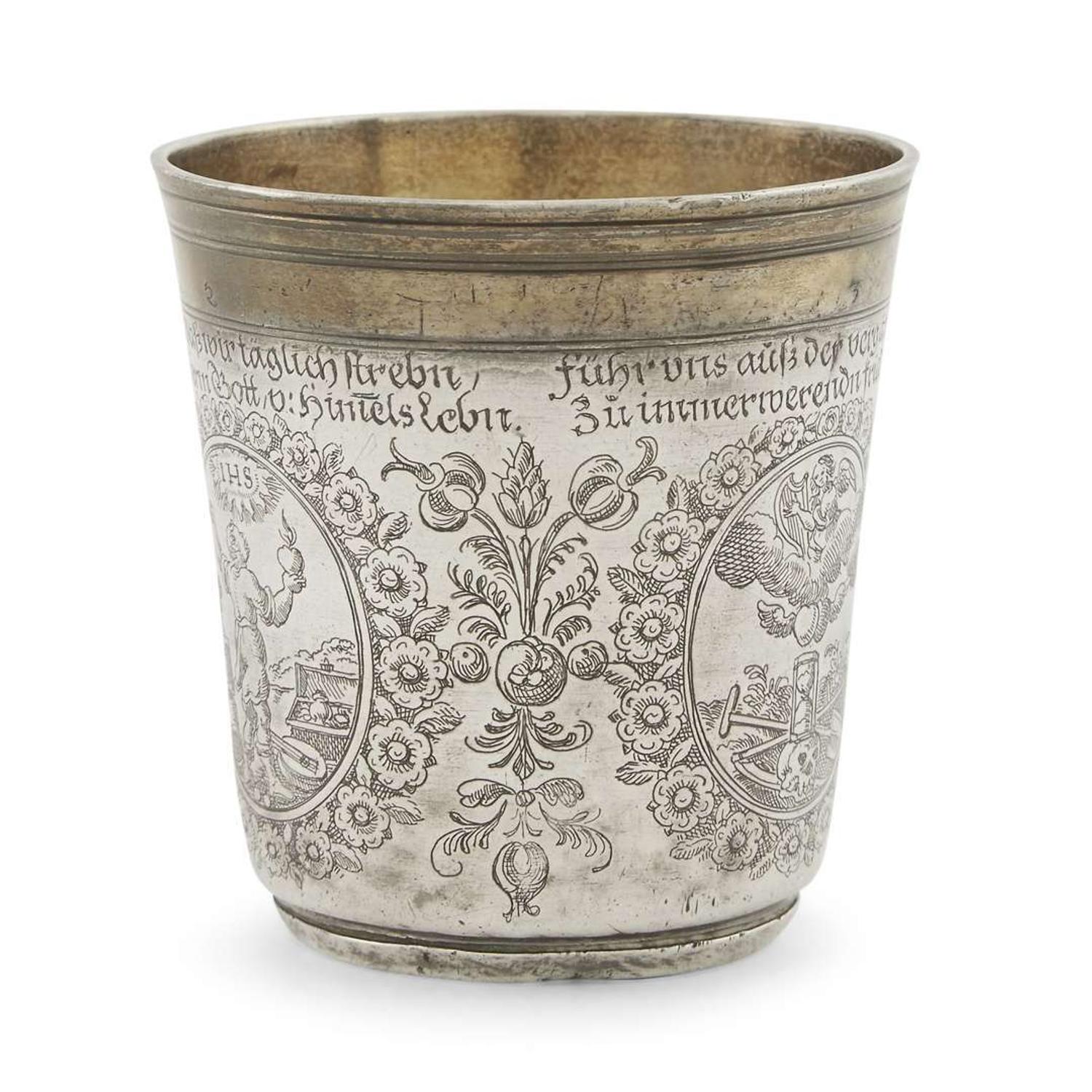 German parcel-gilt silver cup of Germantown interest Underside inscribed and dated "Benj Lehman 1801"