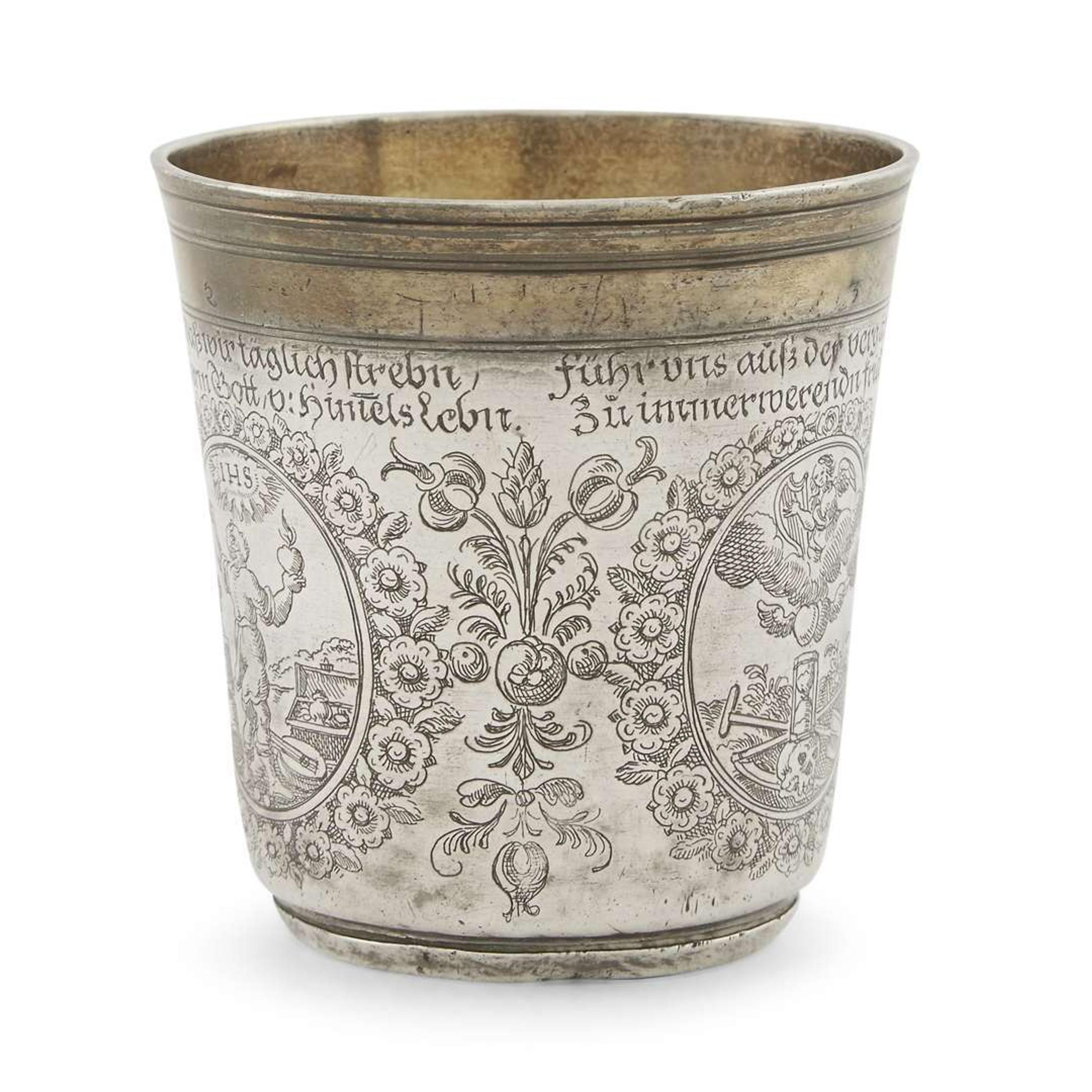 German parcel-gilt silver cup of Germantown interest Underside inscribed and dated "Benj Lehman 1801"