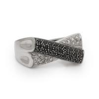 Diamond, Black Diamond, and White Gold Earrings and Ring