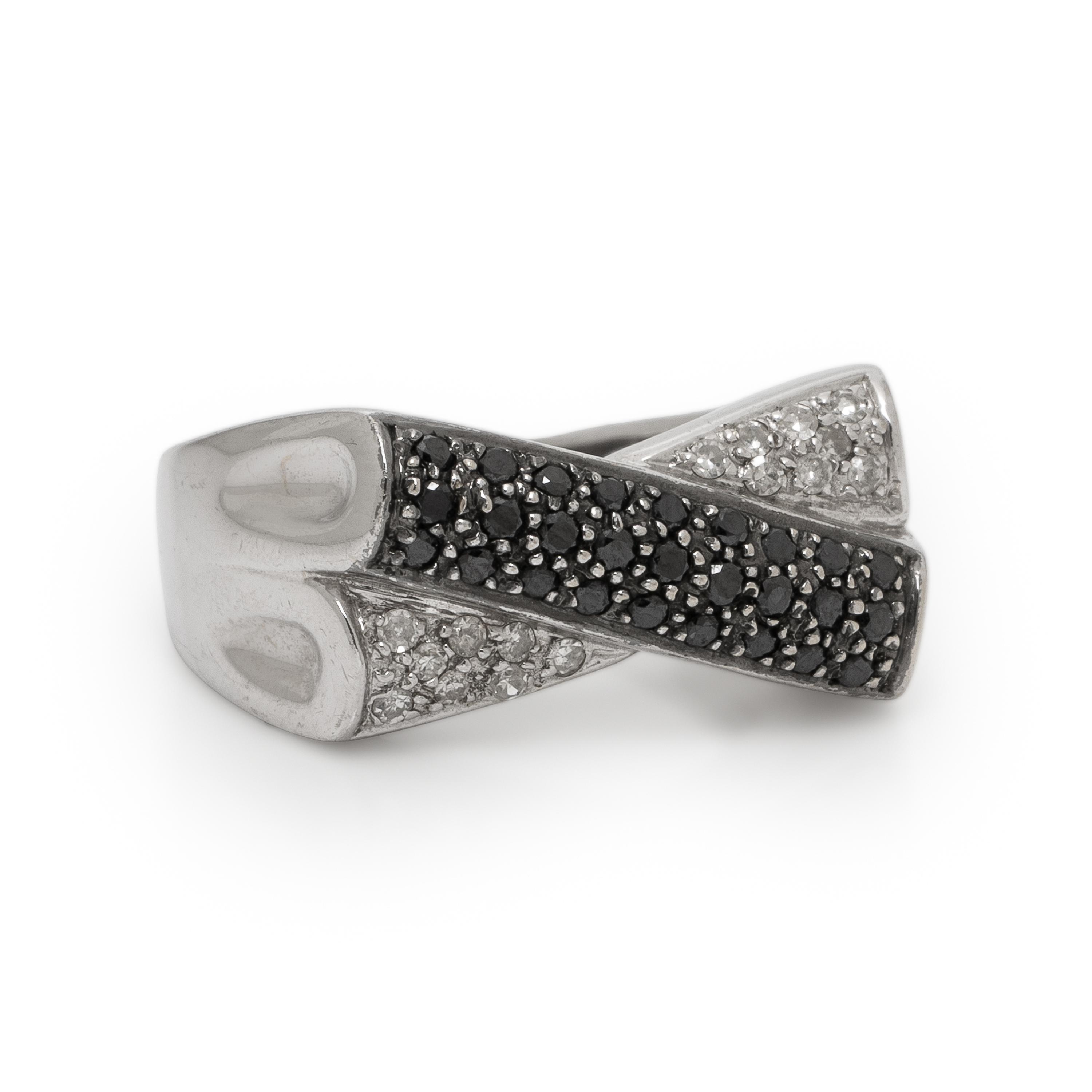 Diamond, Black Diamond, and White Gold Earrings and Ring