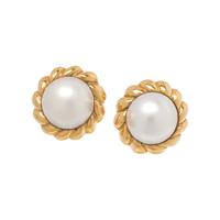 YELLOW GOLD AND CULTURED MABE PEARL EARCLIPS