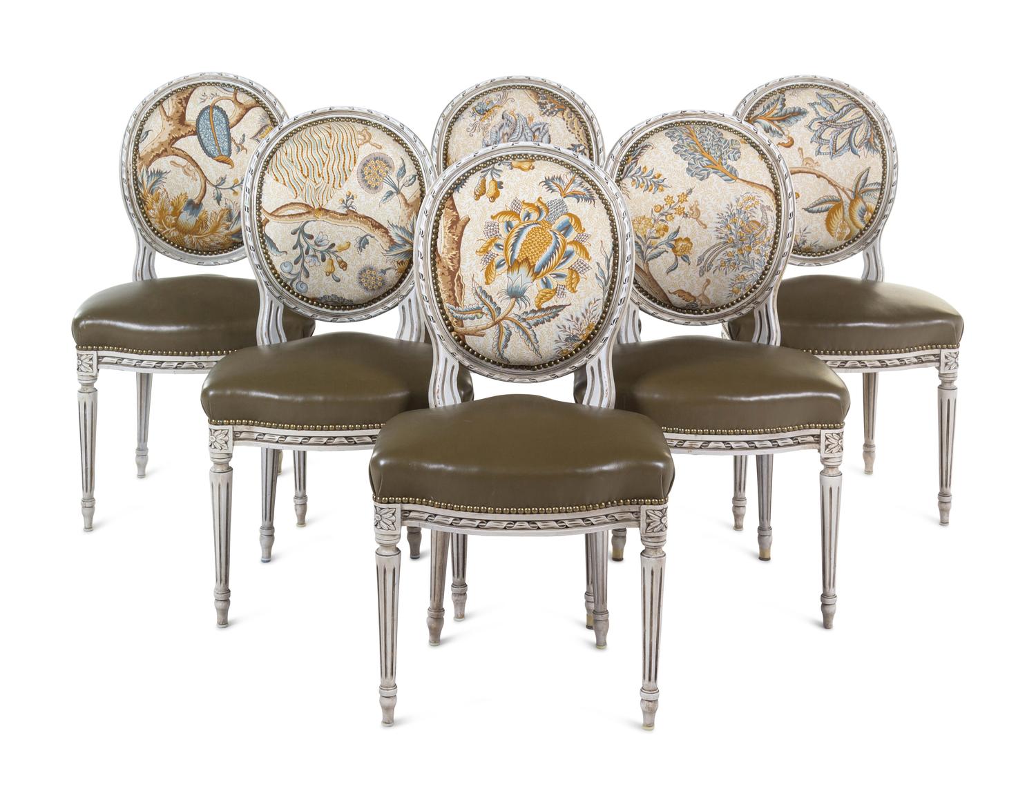 A Set of Six Louis XVI Style Painted Dining Chairs