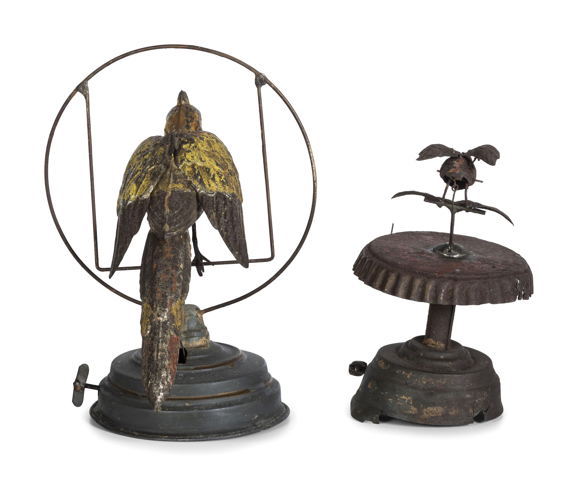 Two German Painted Tin Windup Bird Toys