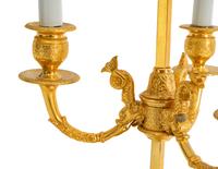 A Pair of Gilt Metal Candelabra Lamps with Black Tole Shades