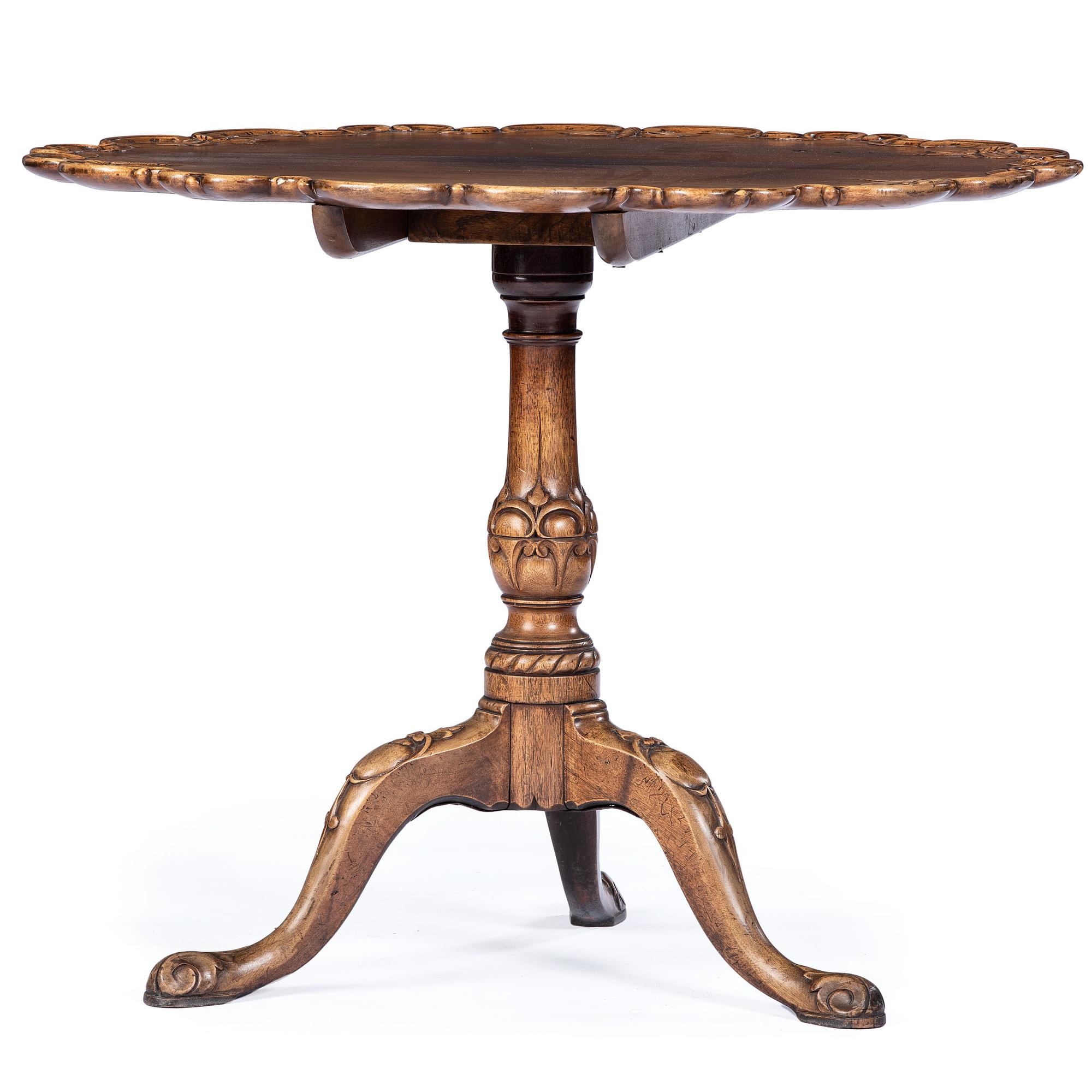 A George III Style Dragon-Fly Carved Mahogany Tilt-Top Tea Table