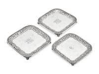 Three Sterling Silver Floral Repousse Salvers, Tiffany & Co., New York, NY, Circa 1880
