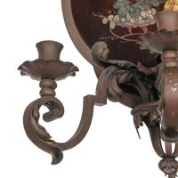 A Pair of Patinated Bronze and Chinoiserie Decorated Three-Light Sconces