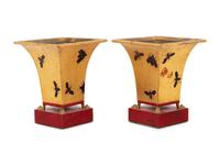 A Pair of Gilt Decorated Tôle Jardinières