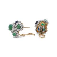 EMERALD, SAPPHIRE AND DIAMOND EARCLIPS