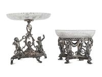 An Associated Set of Two Victorian Silver Plate and Cut Glass Center Bowls