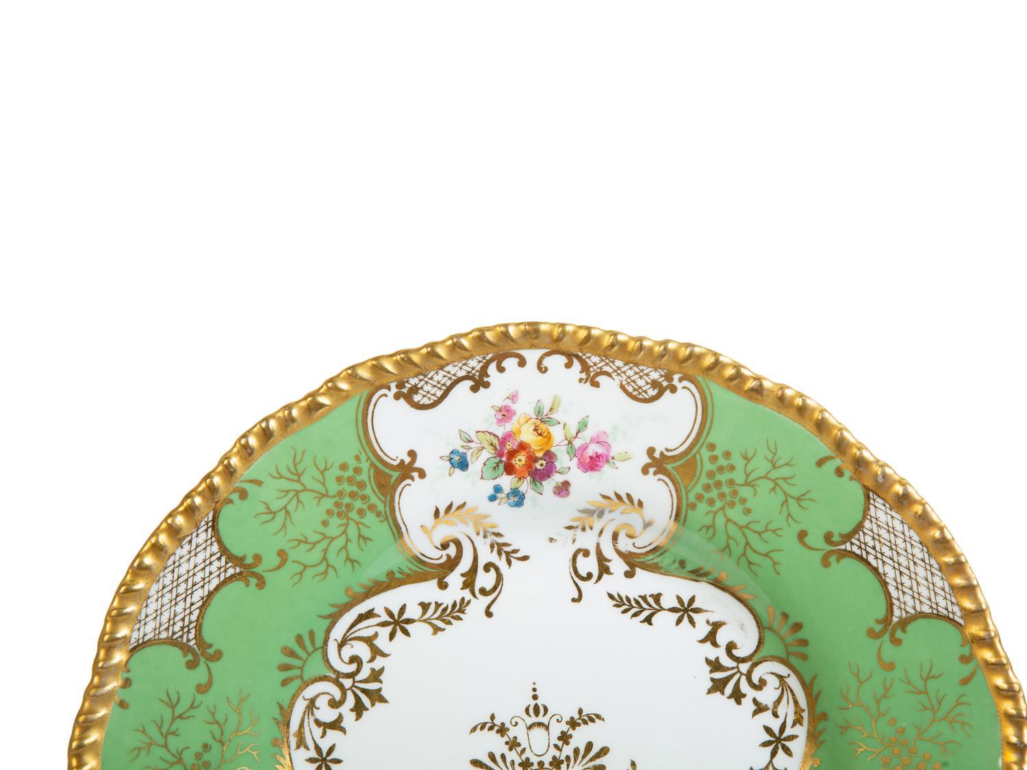 A Set of Six Coalport Panel Green Porcelain Plates — EARLY 20TH CENTURY