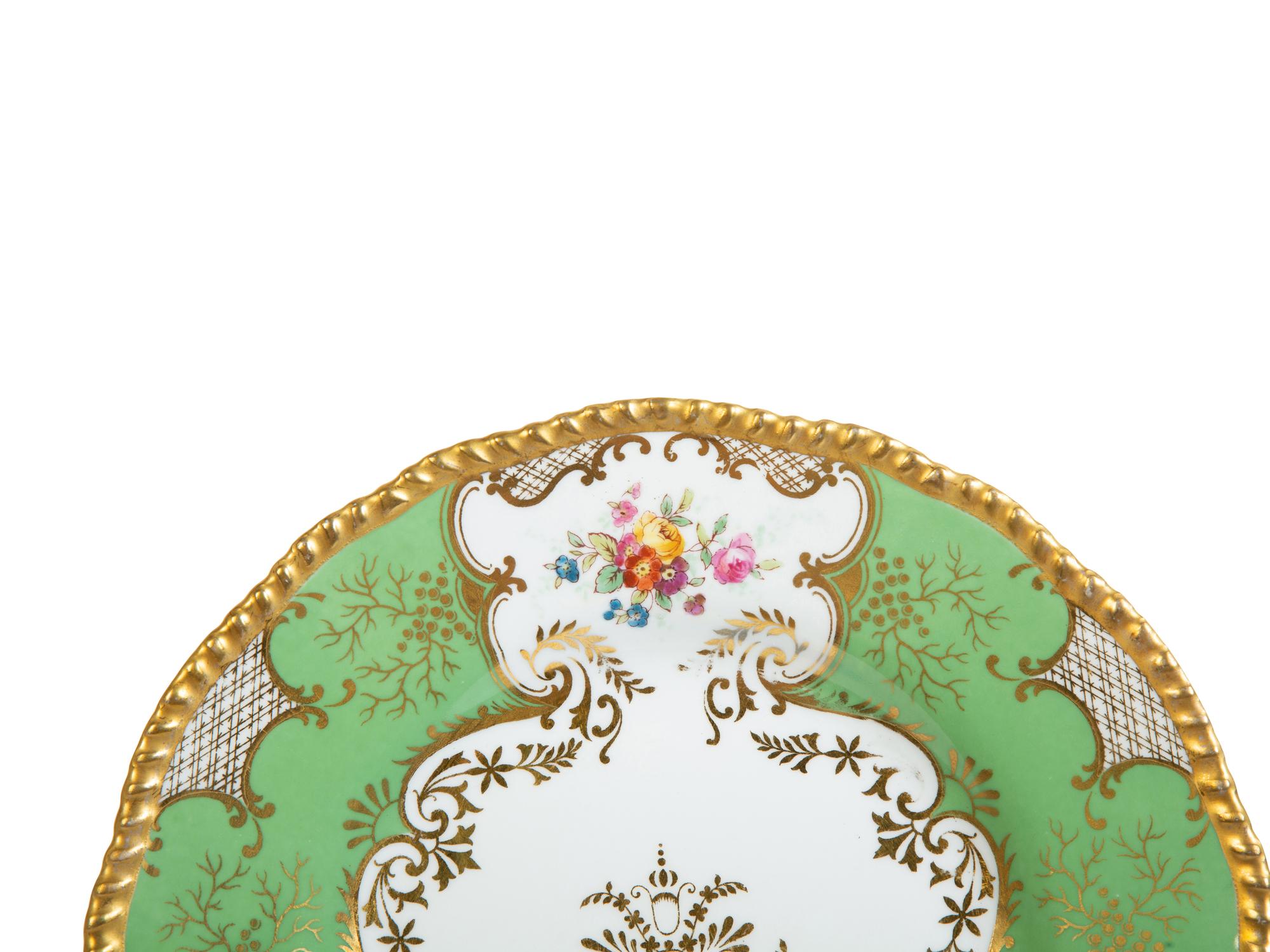 A Set of Six Coalport Panel Green Porcelain Plates — EARLY 20TH CENTURY