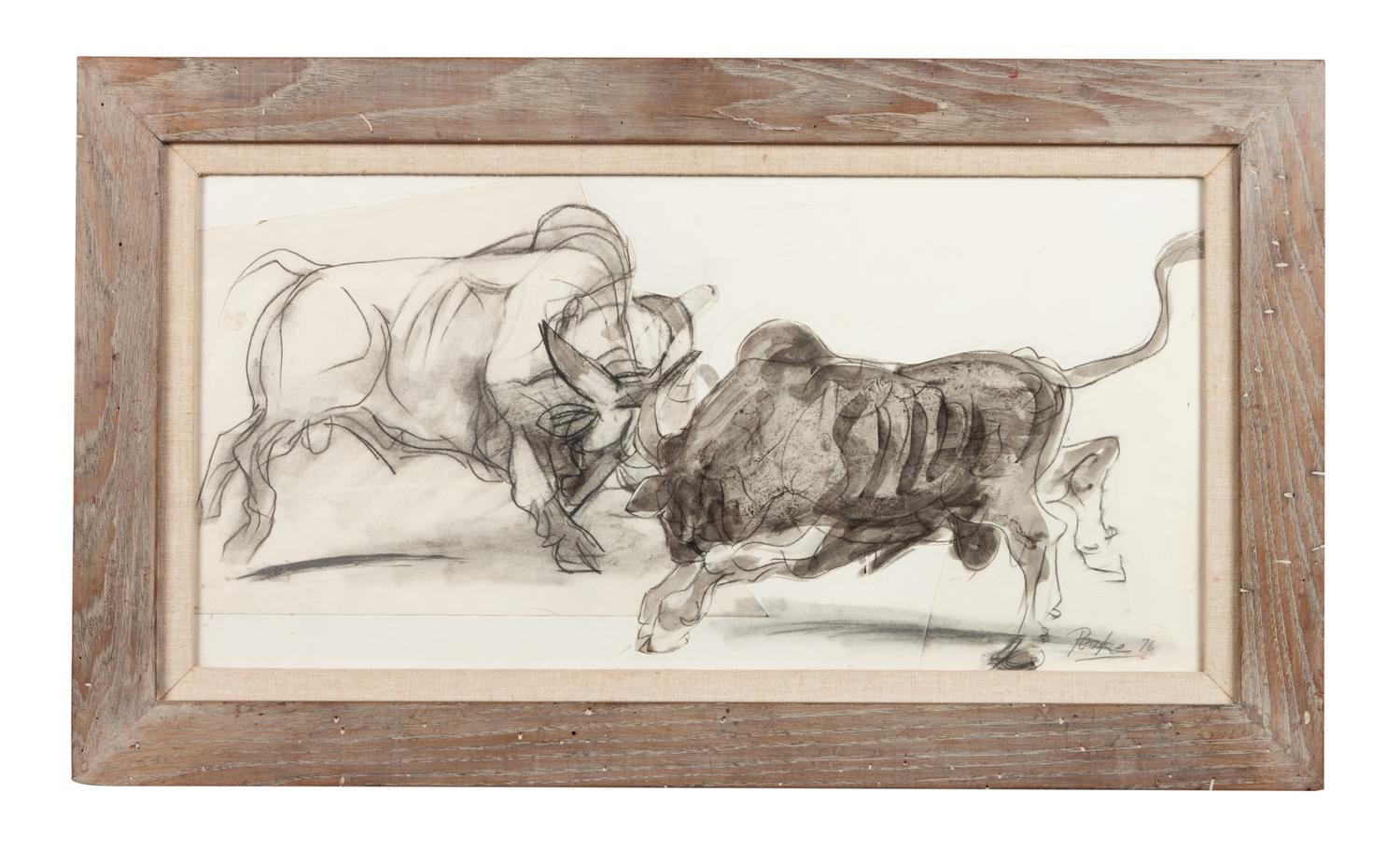 Two Drawings: Nearly Busted and Fighting Bulls