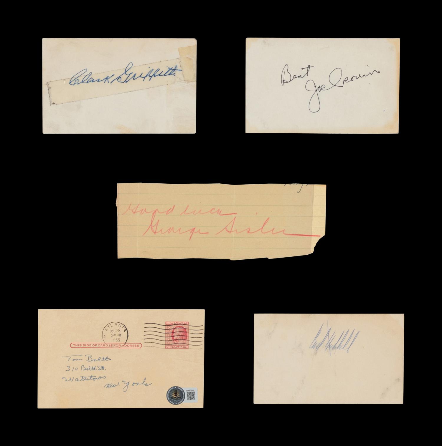 A Collection of Vintage Baseball Hall of Fame Signed Autograph Cuts (Beckett Authentication Services)