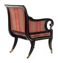 A Russian Empire Brass Mounted Black Lacquered Armchair