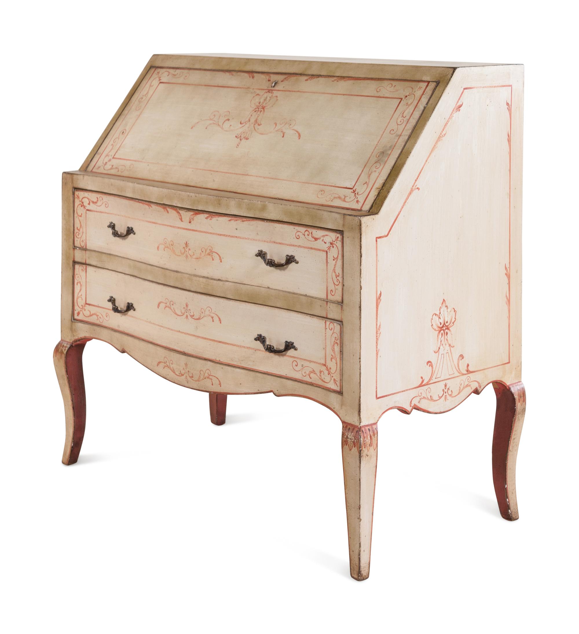 An Italian Painted Slant-Front Desk and Side Chair