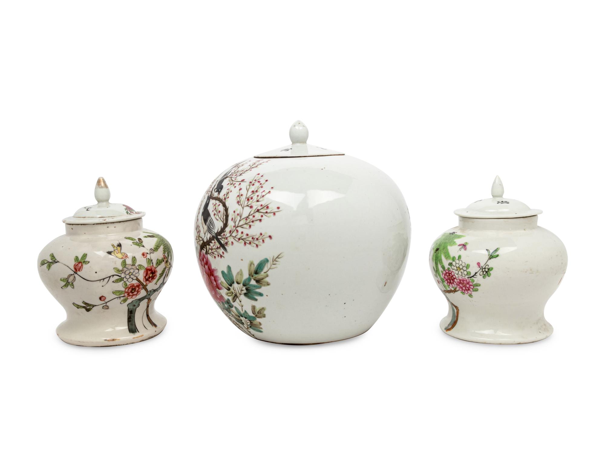 Three Chinese Famille Rose Porcelain Covered Jars