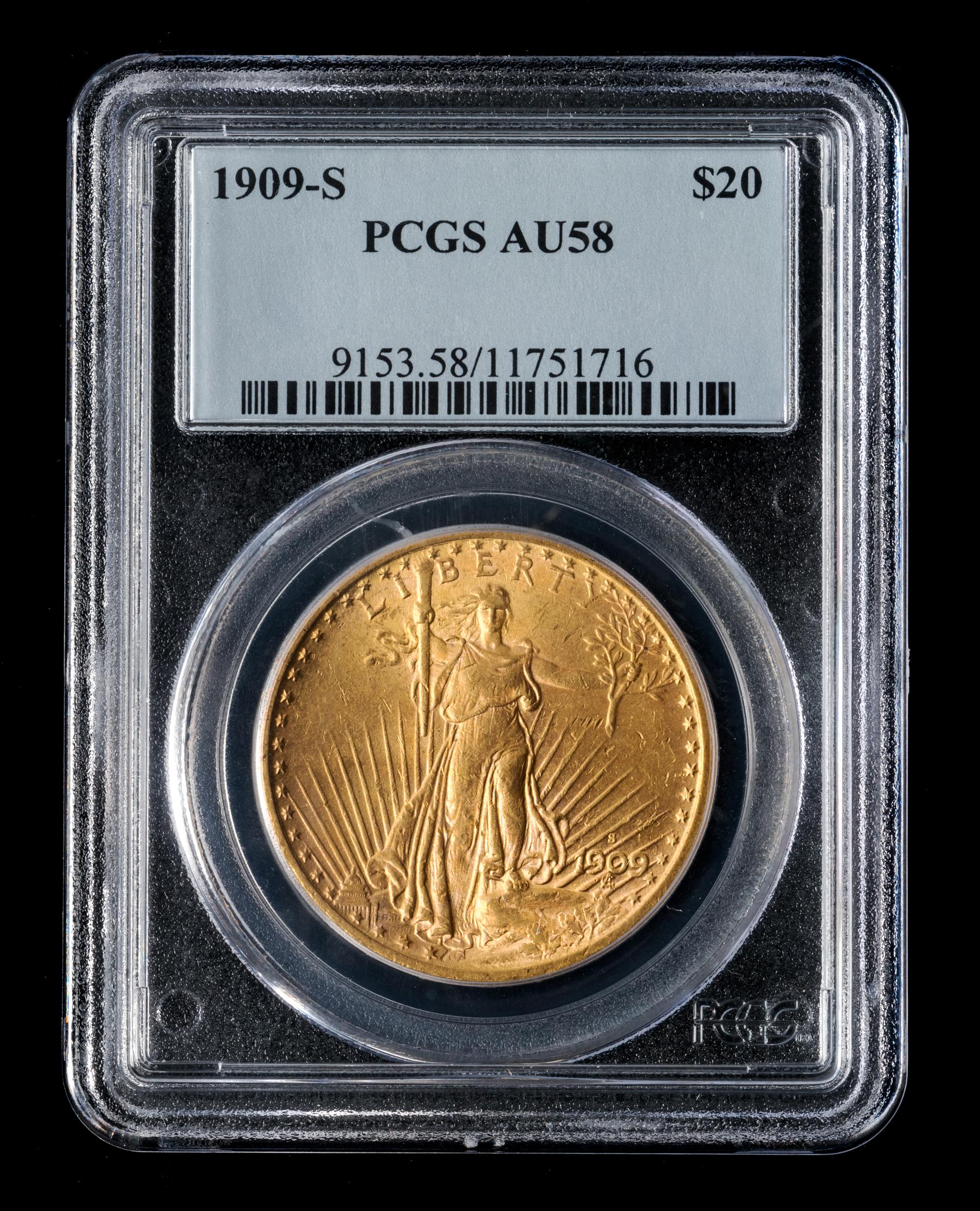A United States 1909-S St. Gaudens $20 Gold Coin
