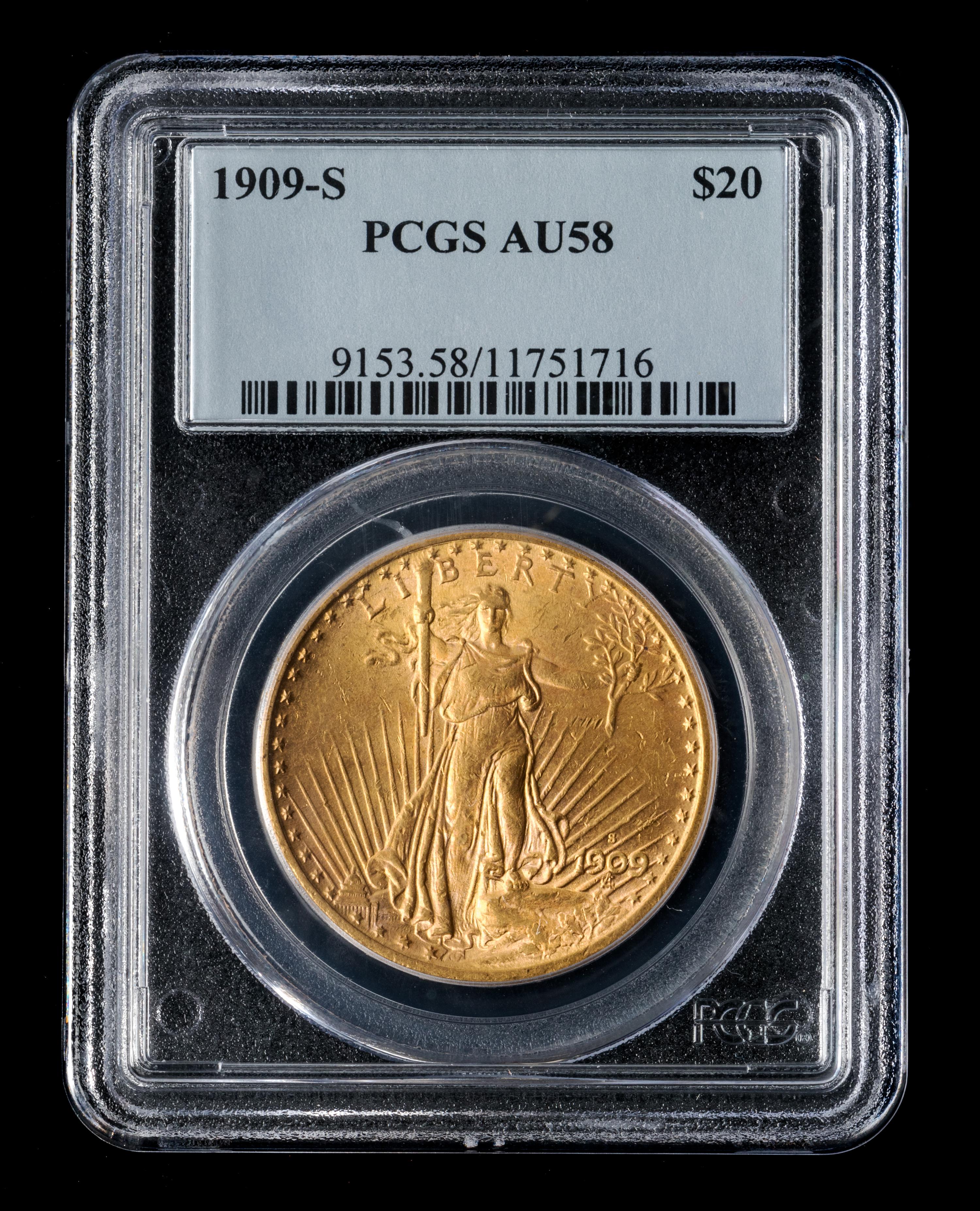 A United States 1909-S St. Gaudens $20 Gold Coin