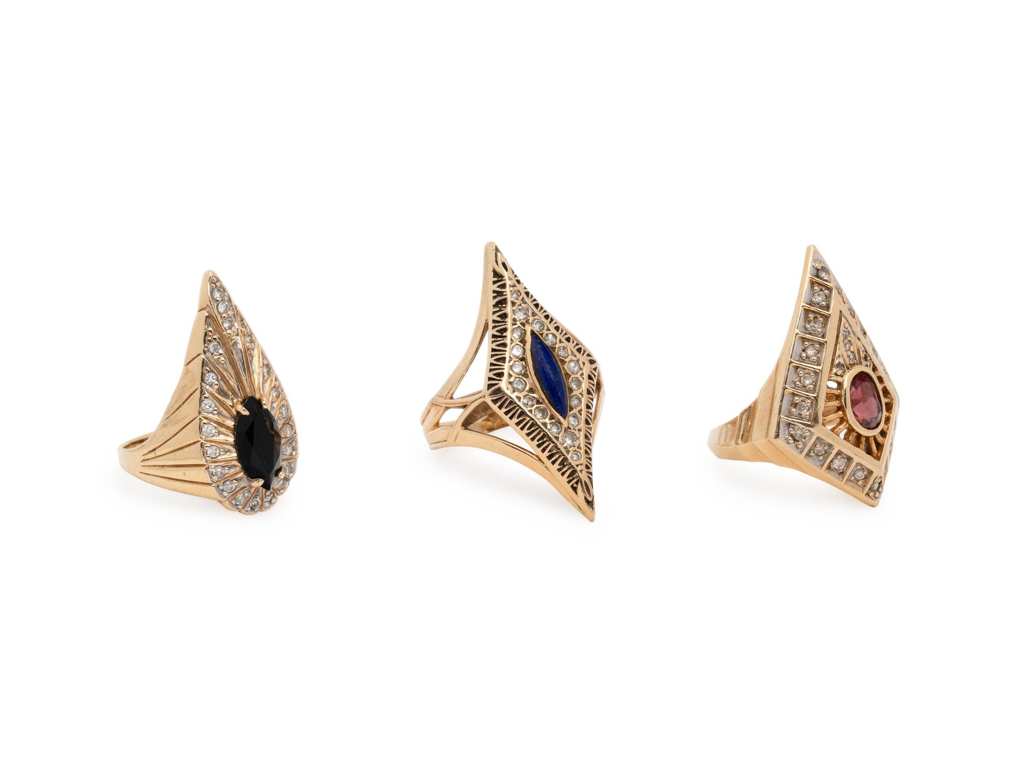 ERTÉ, COLLECTION OF YELLOW GOLD, GEMSTONE, AND DIAMOND RINGS