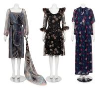 Three Floral Print Designer Dresses: One Three-Piece Oleg Cassini, One Jean-Louis, One Three-Piece Tina Leser, 1970-80s