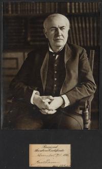 EDISON, Thomas (1847-1931). Clipped signature ("Thos. A Edison"). 4 December 1916.