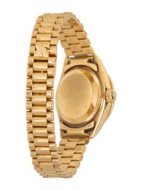 ROLEX, 18K YELLOW GOLD LADY DATEJUST WITH PRESIDENT BRACELET, FACTORY DIAMOND DIAL AND DIAMOND BEZEL WATCH