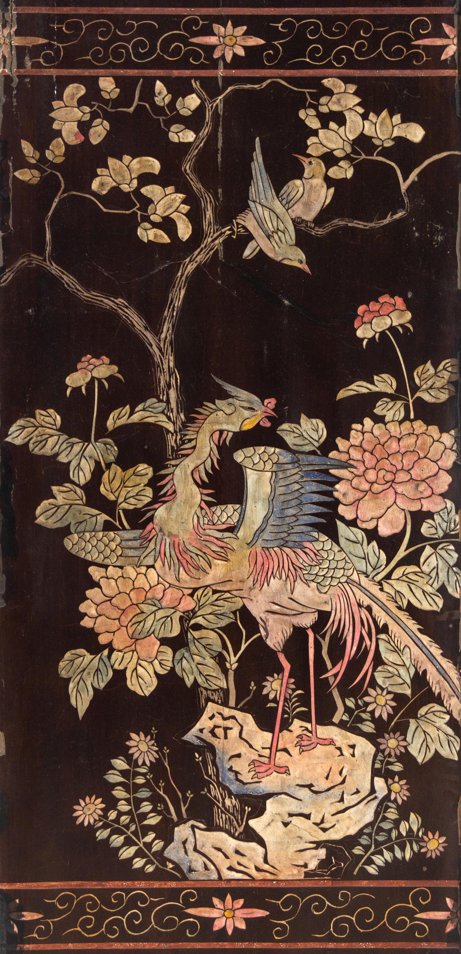 A Chinese Lacquered Four Panel Floor Screen