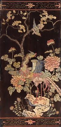 A Chinese Lacquered Four Panel Floor Screen