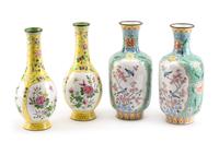 Two Pairs of Chinese Peking Enameled Vases Height of tallest 10 1/2 inches.