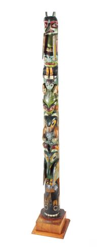 Northwest Coast Carved Wood Polychrome Totem Pole Height 77 inches — Early 20th Century