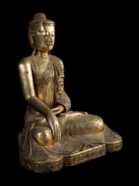 A Large Burmese Gilt Lacquered Figure of Buddha