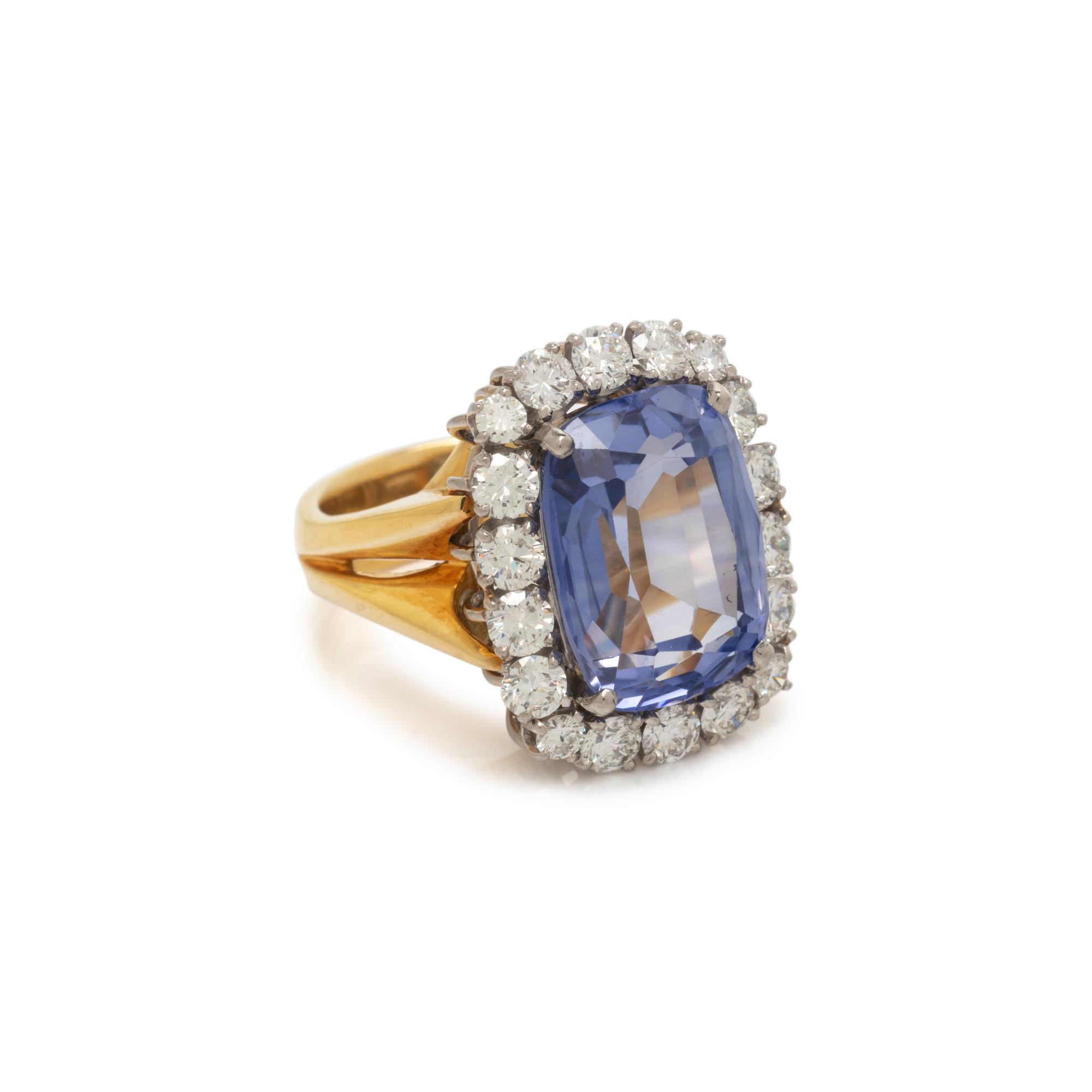 SYNTHETIC SAPPHIRE AND DIAMOND RING