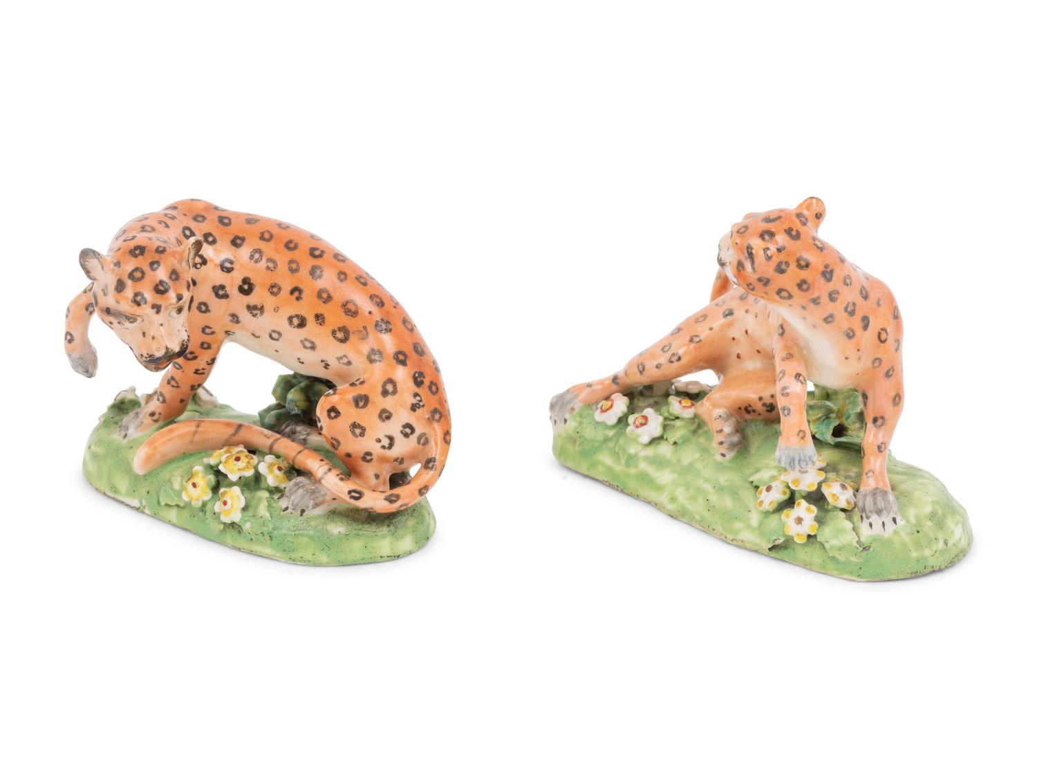 A Pair of Derby Porcelain Leopards