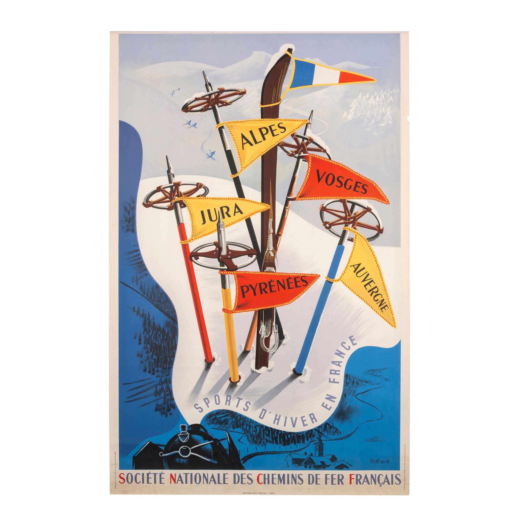 [TRAVEL POSTERS]. A group of 3 posters promoting French tourism and winter sports, comprising: