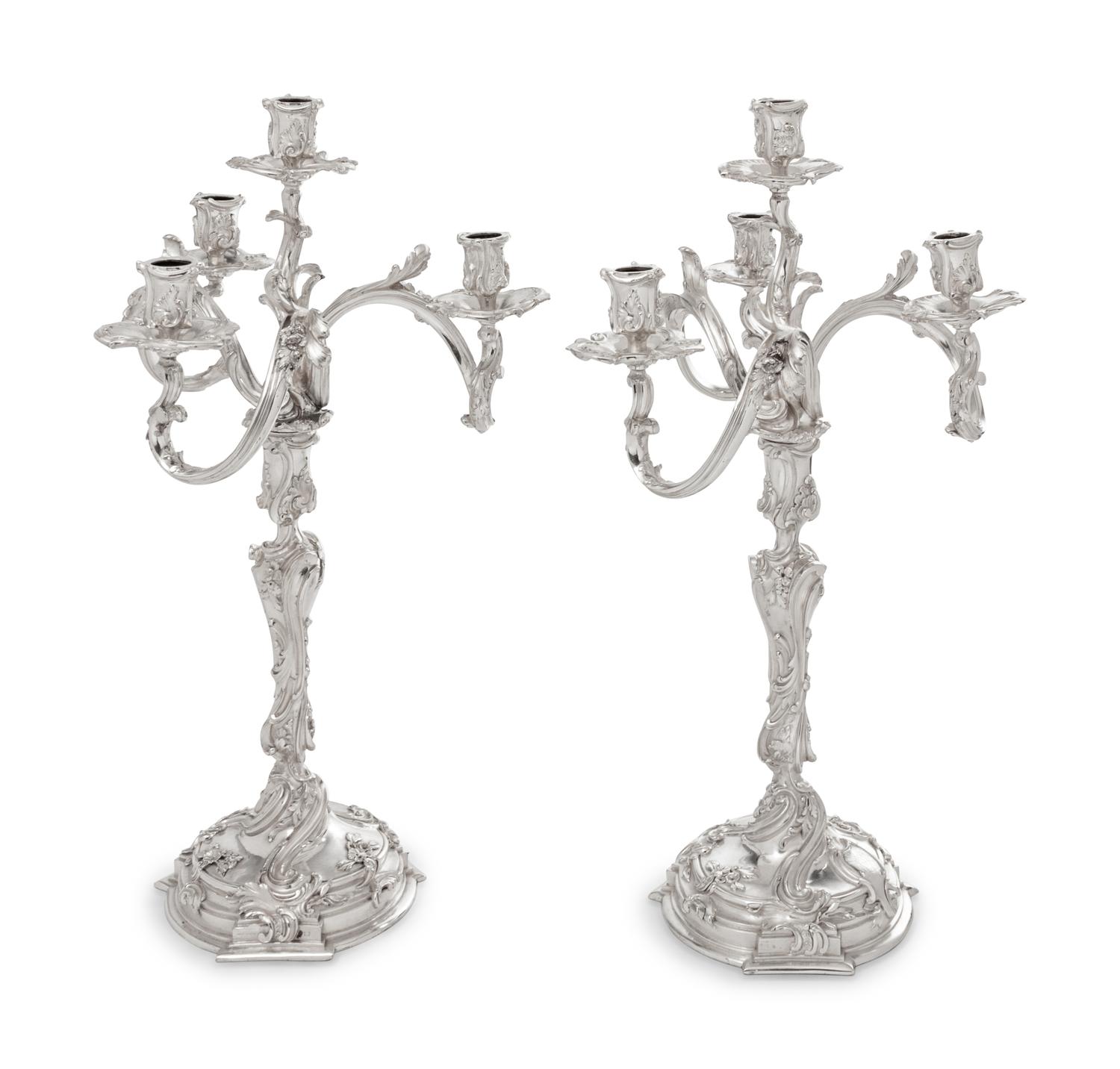 A Pair of Boin-Taburet Silver-Plate Four-Light Candelabra
