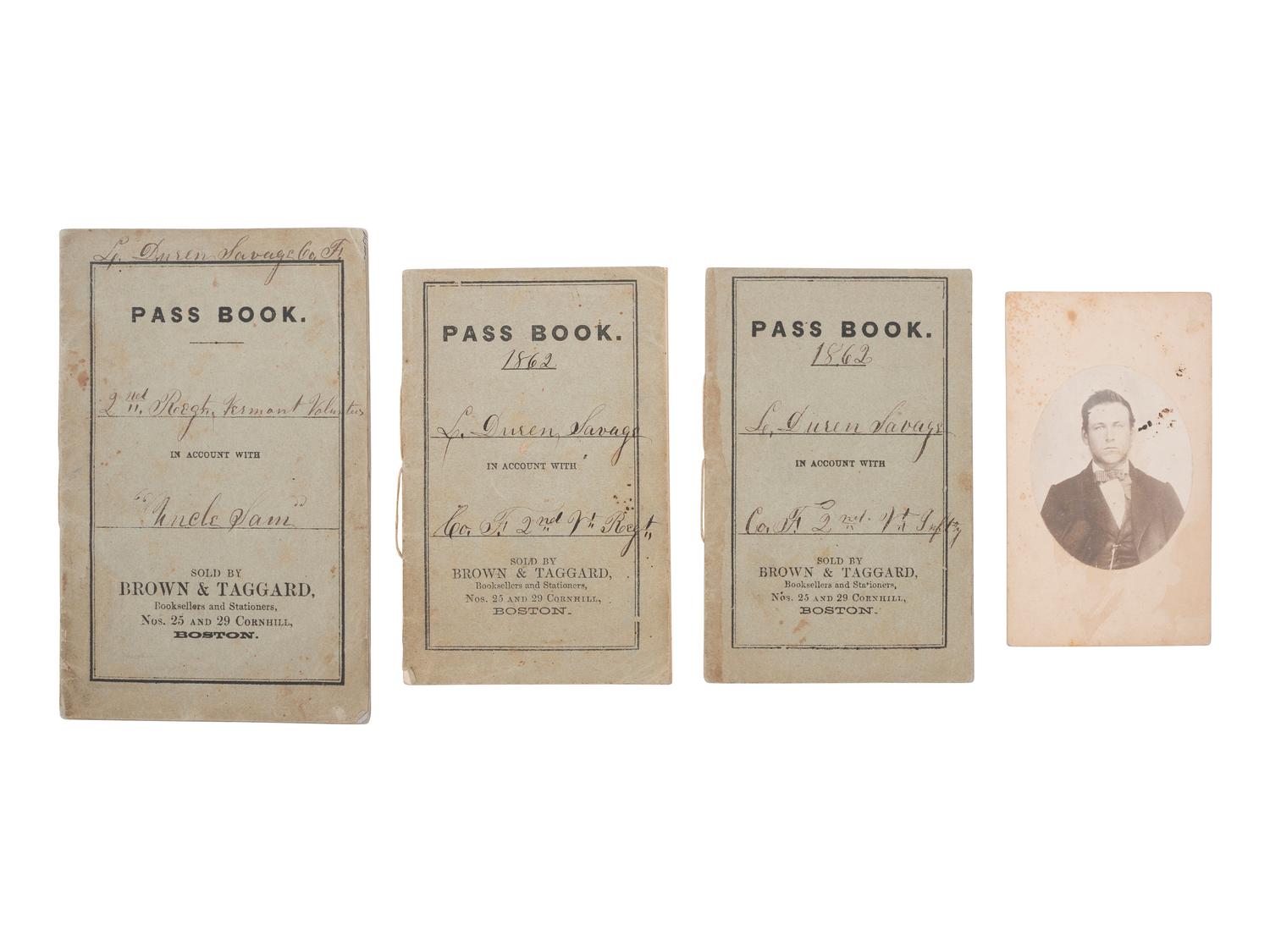 [CIVIL WAR]. Group of 3 "Pass Book" diaries of Private Lucius D. Savage, 2nd Vermont Infantry.