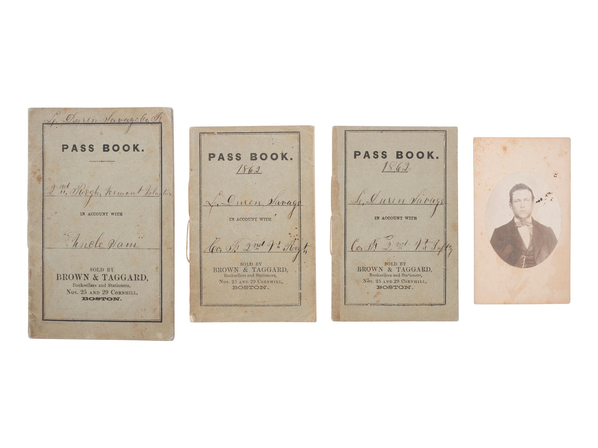 [CIVIL WAR]. Group of 3 "Pass Book" diaries of Private Lucius D. Savage, 2nd Vermont Infantry.