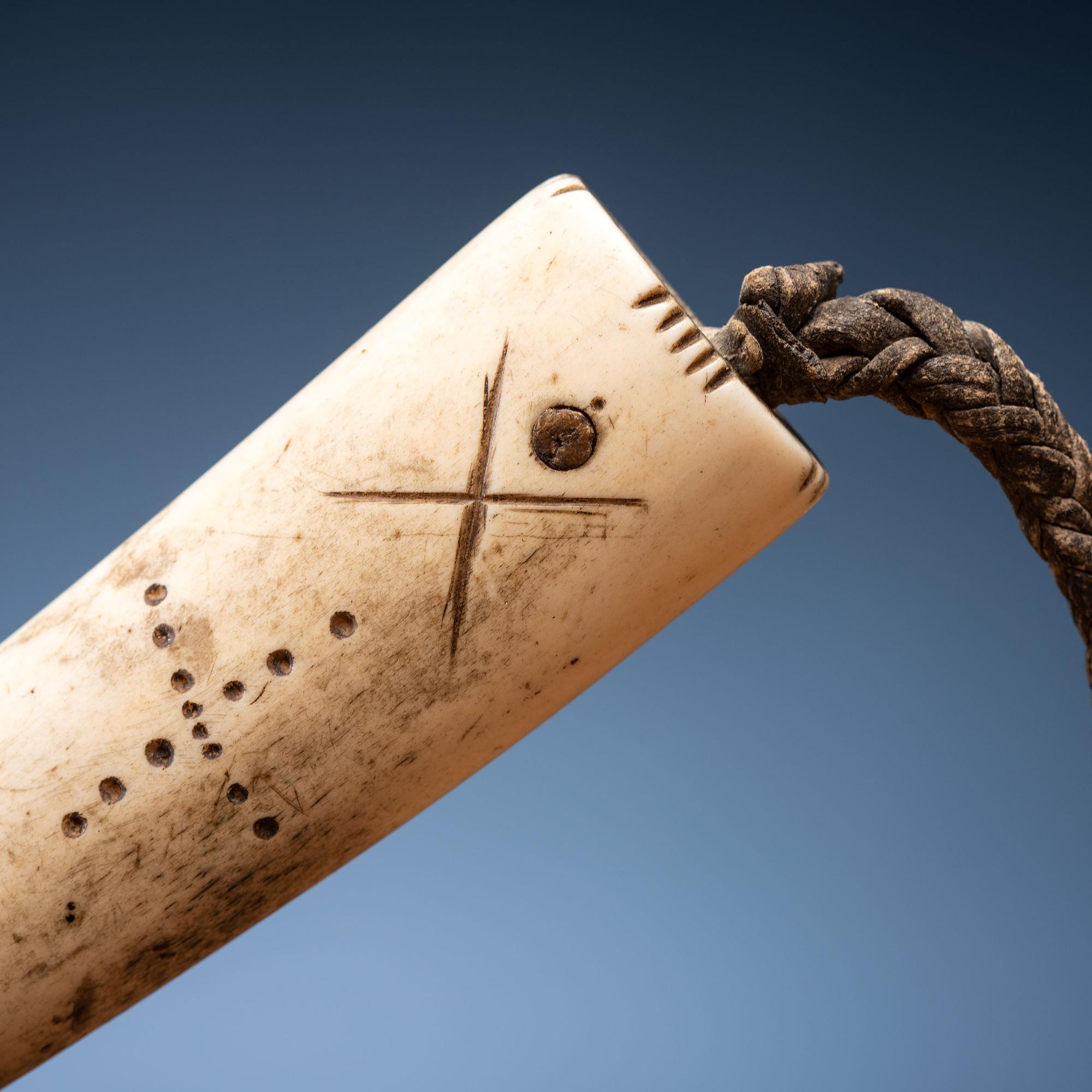 Kiowa Decorated Antler Quirt, with Buffalo Hide Wrist Strap