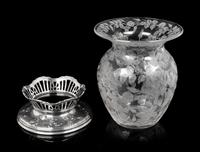 An American Silver Mounted Etched Glass Vase