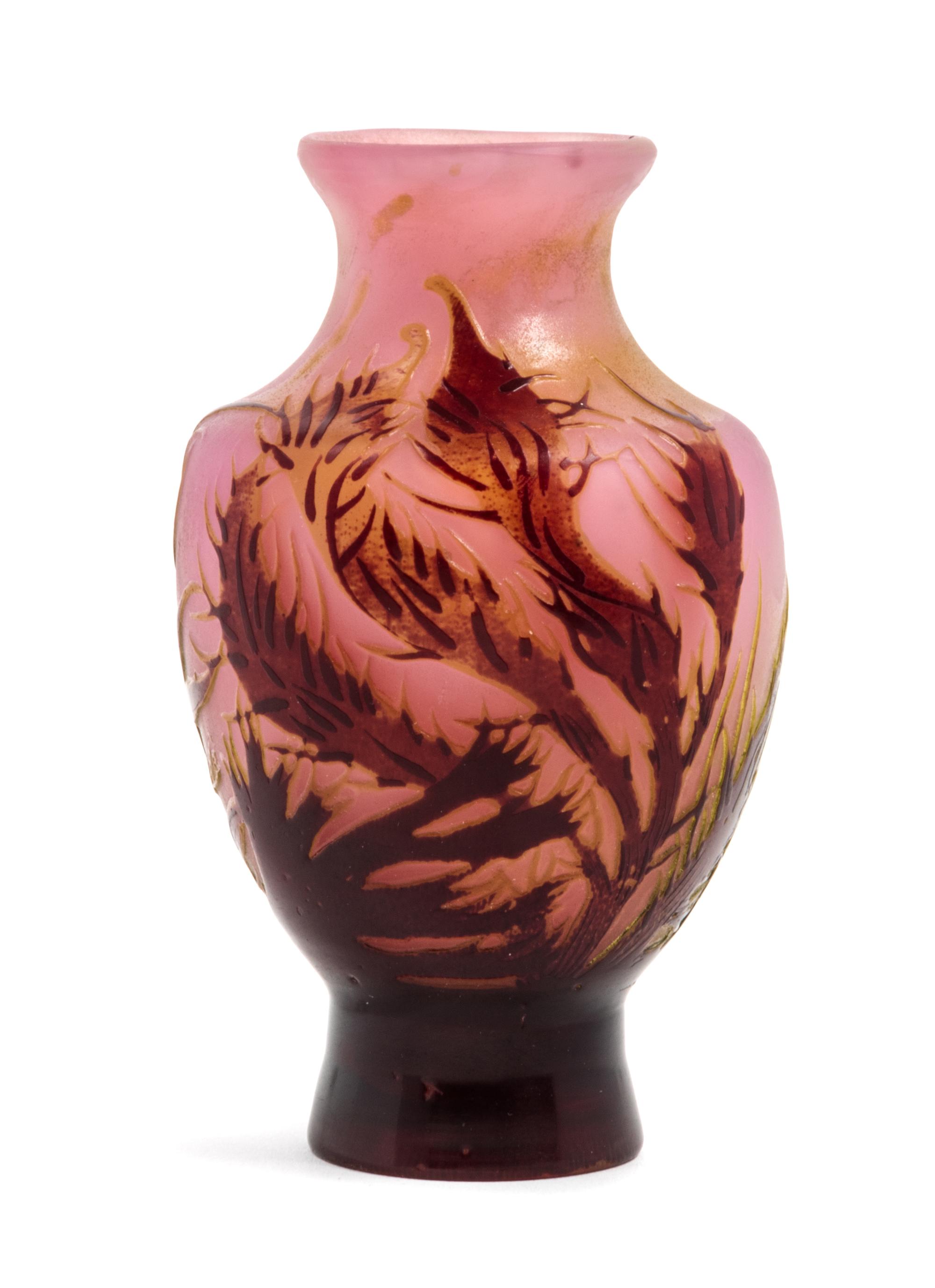 Emile Galle, (French, 1846-1904), a cameo glass cabinet vase, with seaweed decoration