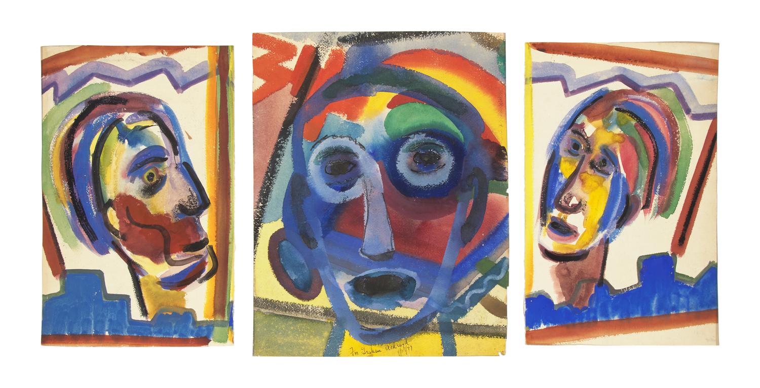 Three Works: Portrait of a Man Facing Right; together with Portrait of an Open-Mouthed Man; and Portrait of a Man Facing Left, 1949 (3)